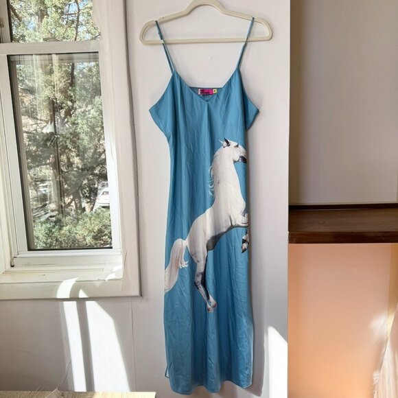 Tyler McGillivary Equestrian Slip Dress Horse Blue Midi - Picture 9 of 17